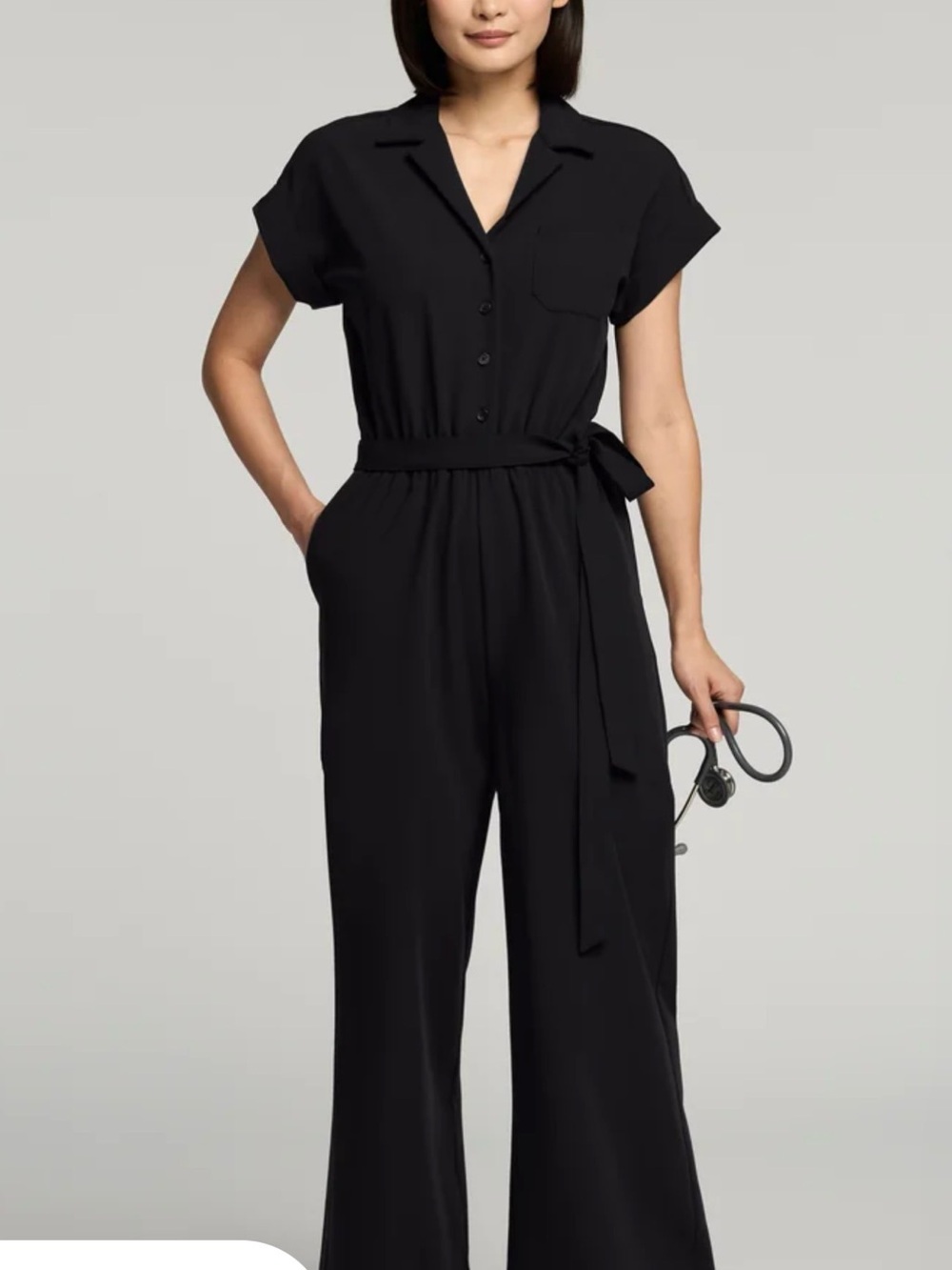 Jaanuu The Wide-Leg Scrub Jumpsuit (S, Black)
